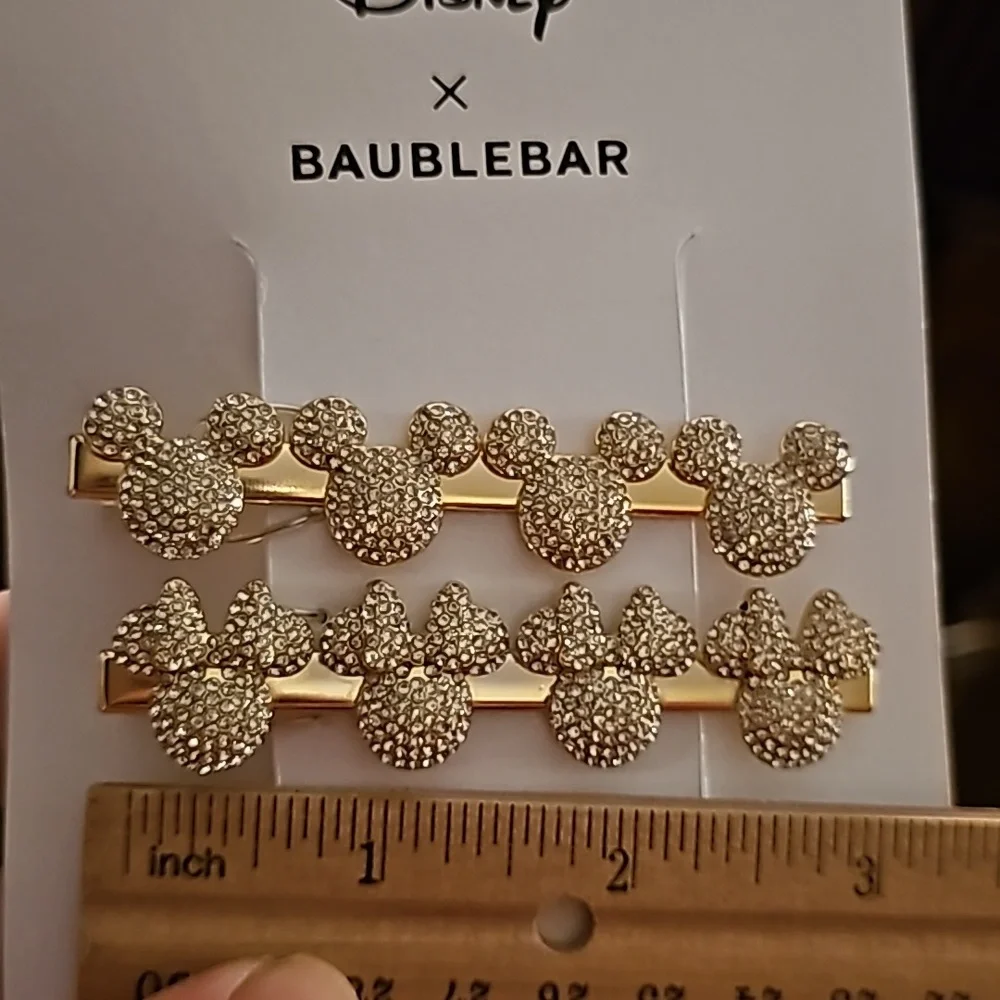 Disney x Baublebar 2 pc. Mickey & Minnie Gold & Rhinestone Hair Clips - Picture 4 of 7